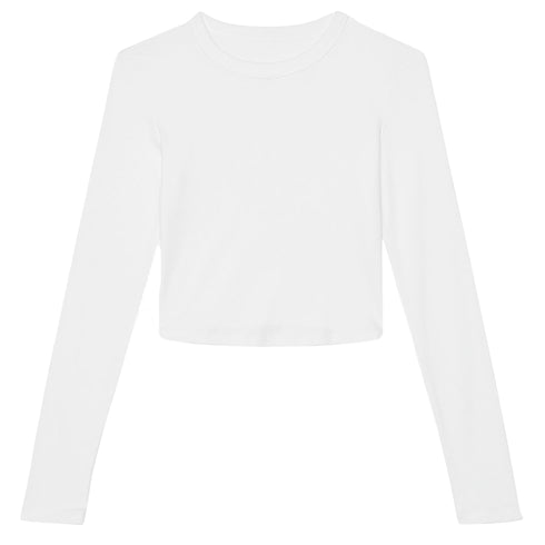 Women's Micro Rib Long Sleeve Baby Tee Solid White Blend Blend front